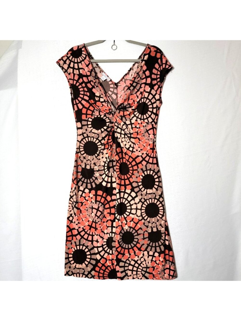Lady Hathaway Midi Dress Womens Sz 14 Sleeveless V-Neck Orange Pink Brown